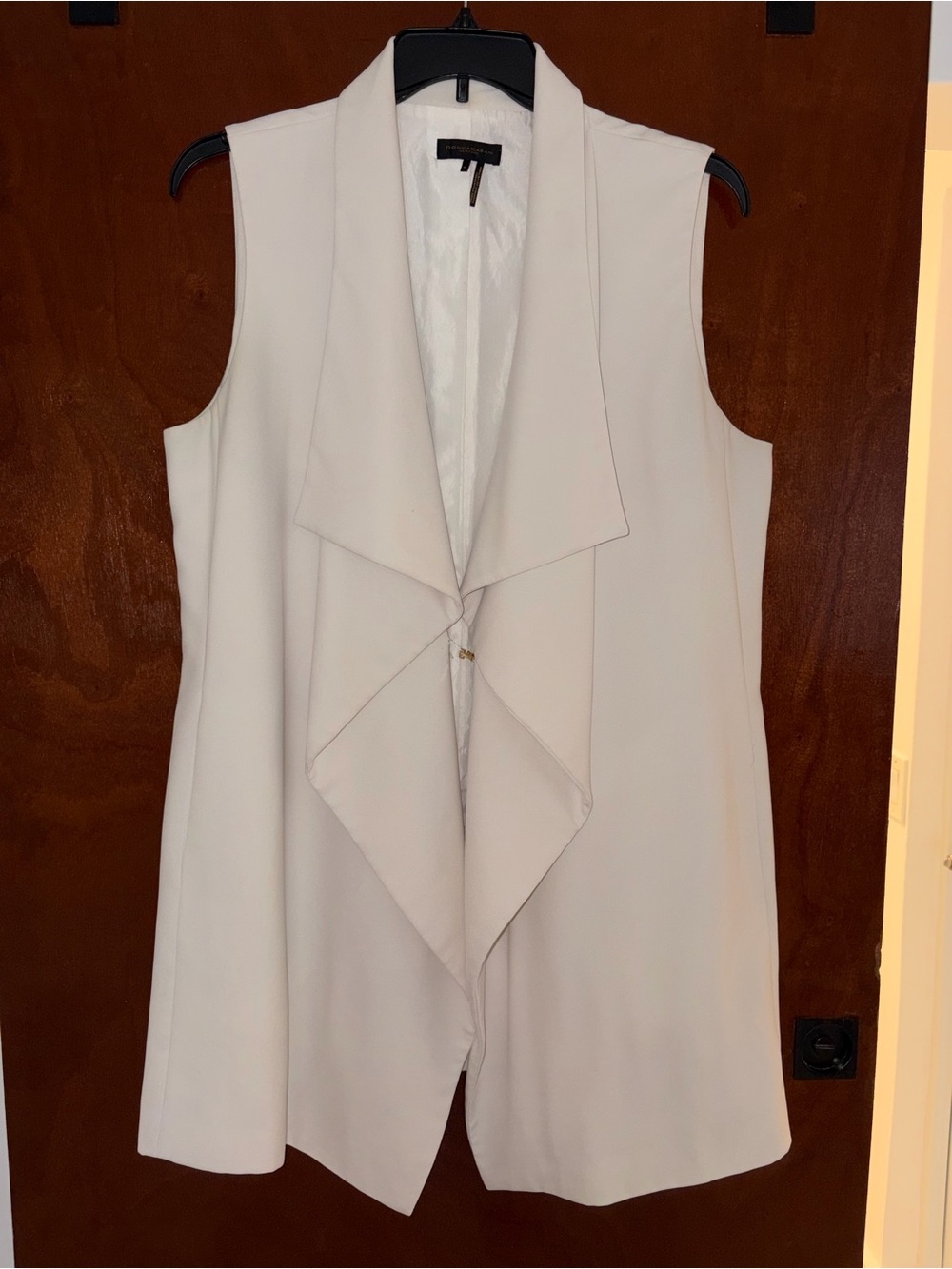 DKNY White Sleeveless Draped Open-Front Vest